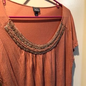Gorgeously Coral Beaded Shirt with Fitted Waist